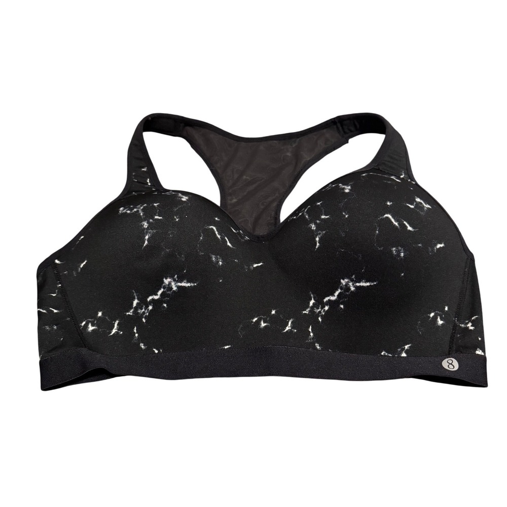 Layer 8 Women Qwick-Dry Sports Bra XL Black‎ White Marble Racerback High Impact